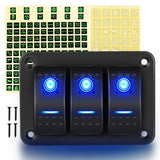 3 Gang Aluminum Rocker Switch Panel Blue