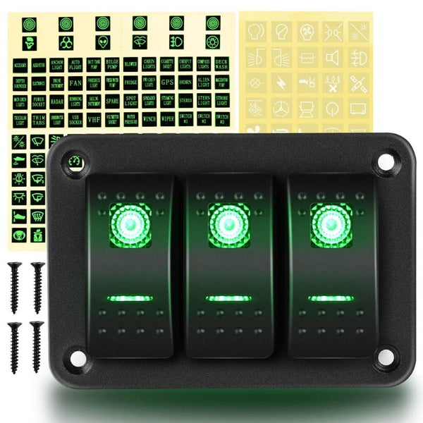 3 Gang Aluminum Rocker Switch Panel Green – gooacc