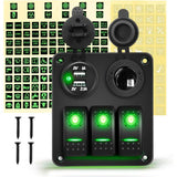 3 Gang Rocker Switch Panel with USB Charger and Cigar Lighter Green
