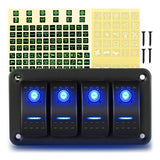 4 Gang Aluminum Rocker Switch Panel Blue