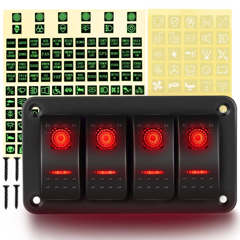 4 Gang Aluminum Rocker Switch Panel Red – gooacc