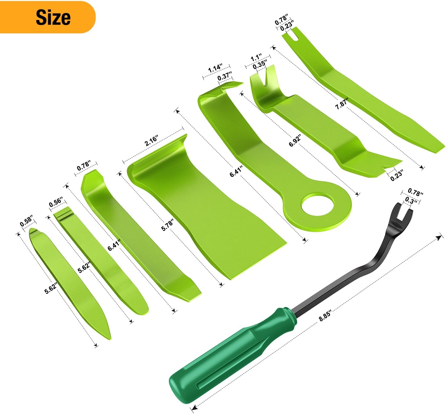 GOOACC 8PCS Auto Trim Removal Tool Kit No-Scratch Tool Kit for Car Audio Dash Panel Window Molding Fastener Remover Tool Kit-Green