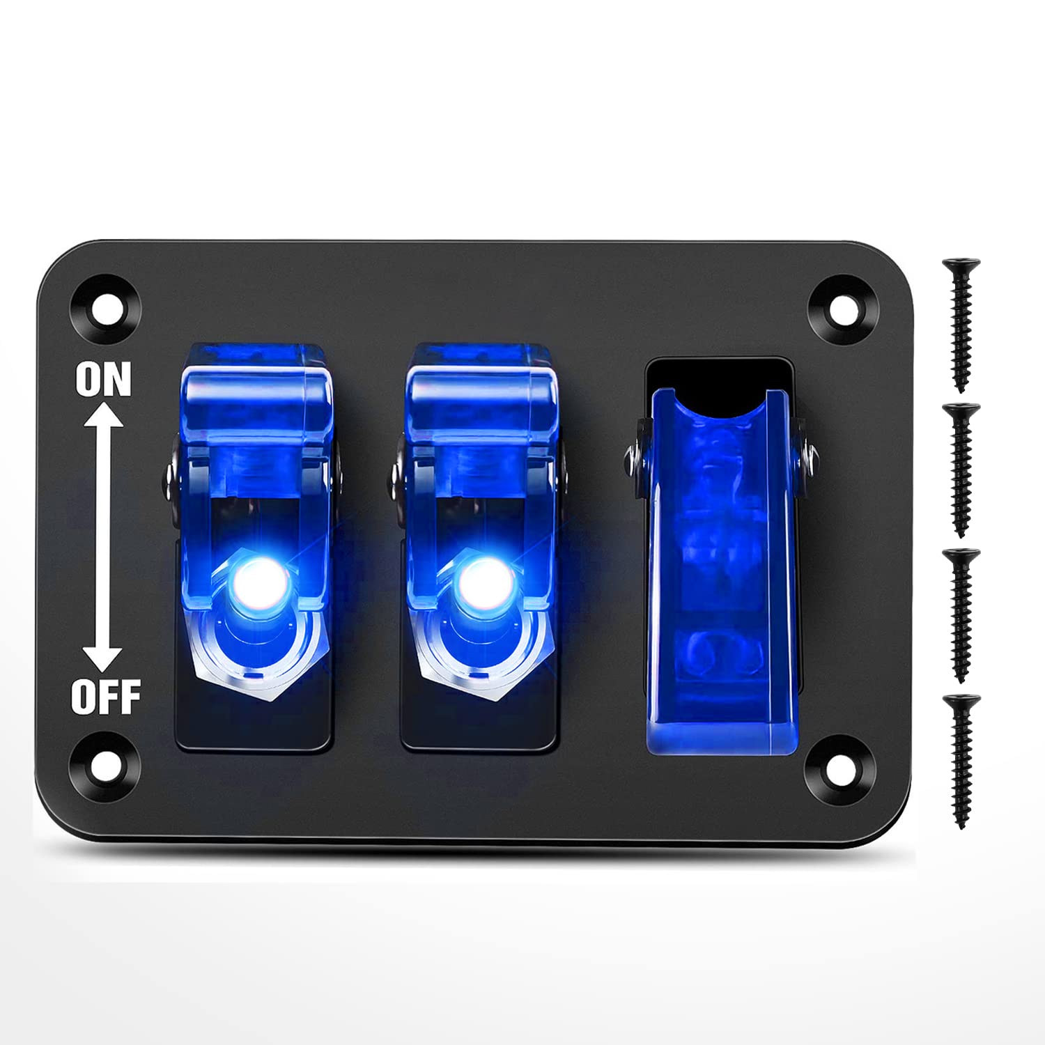 3 Gang Toggle Switch 12V Rocker Switch Panel with LED Light Blue