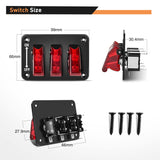 3 Gang Toggle Switch 12V Rocker Switch Panel with LED Light Red