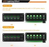 5 Gang Rocker Switch Panel Green Backlit with 4.8 Amp Dual USB Charger Voltmeter