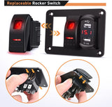 2 Gang Aluminum Rocker Switch Panel Red with 4.8 Amp Dual USB Charger Voltmeter