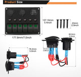 6 Gang Rocker Switch Panel Green Backlit Digital Voltmeter 3.1A Dual USB Charger Cigarette