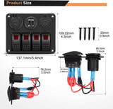 4 Gang Rocker Switch Panel Red with USB Charger Voltmeter and Cigar Lighter