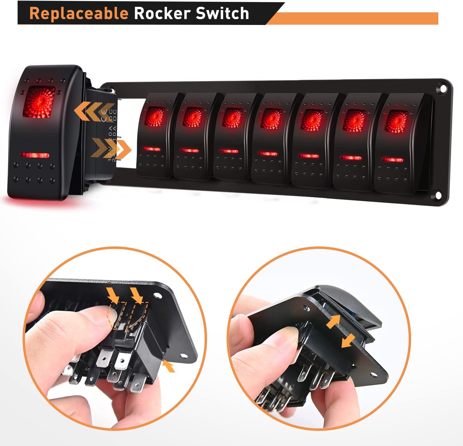 8 Gang Aluminum Rocker Switch Panel Red