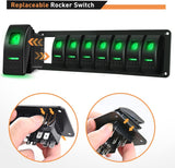 8 Gang Aluminum Rocker Switch Panel Green