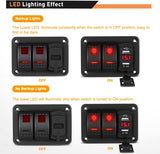 2 Gang Aluminum Rocker Switch Panel Red with 4.8 Amp Dual USB Charger Voltmeter