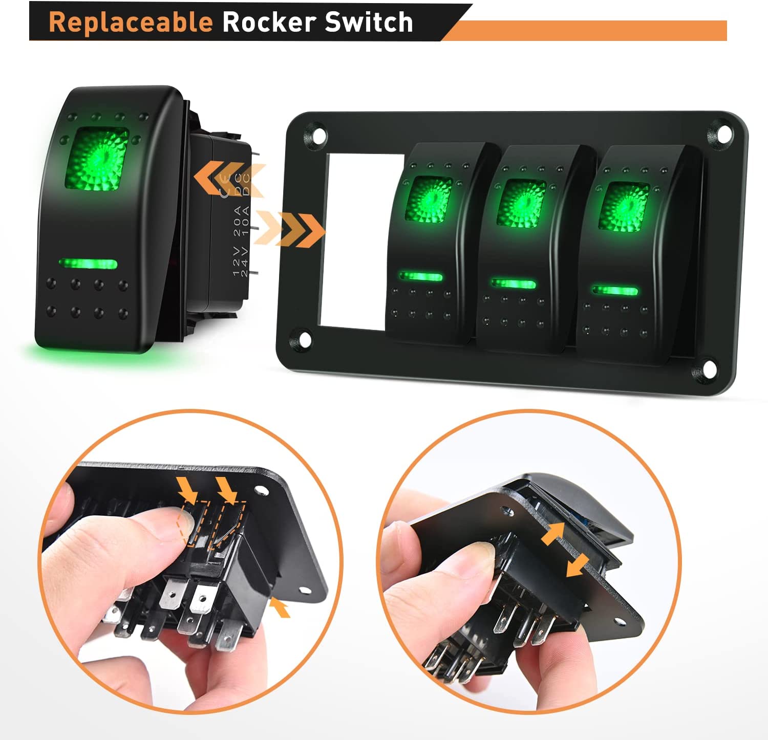 4 Gang Aluminum Rocker Switch Panel Green
