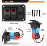 2 Gang Aluminum Rocker Switch Panel Red with 4.8 Amp Dual USB Charger Voltmeter