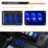3 Gang Toggle Switch 12V Rocker Switch Panel with LED Light Blue