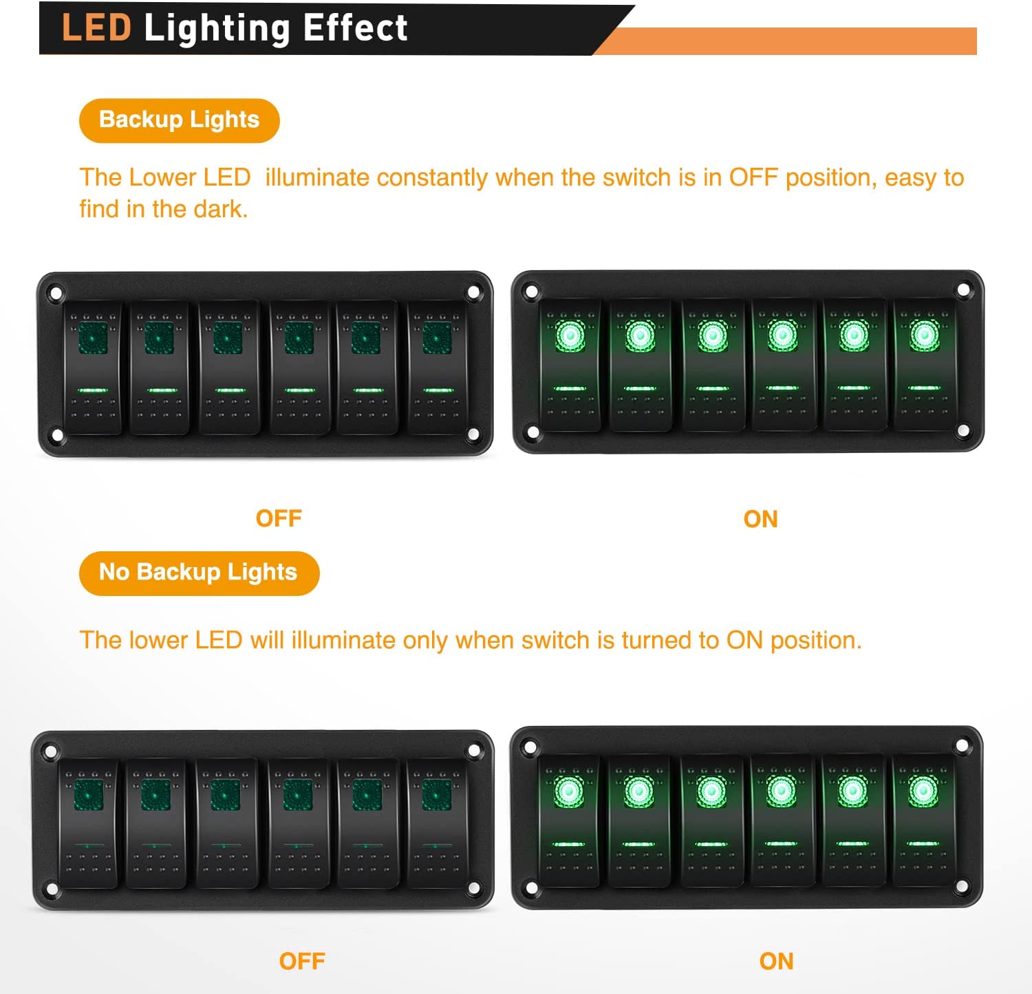6 Gang Aluminum Rocker Switch Panel Green – gooacc