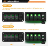 4 Gang Aluminum Rocker Switch Panel Green with 4.8 Amp Dual USB Charger Voltmeter