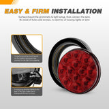 4" Round Trailer Tail Light 12LED Red w/Surface Mount (4 Pcs)