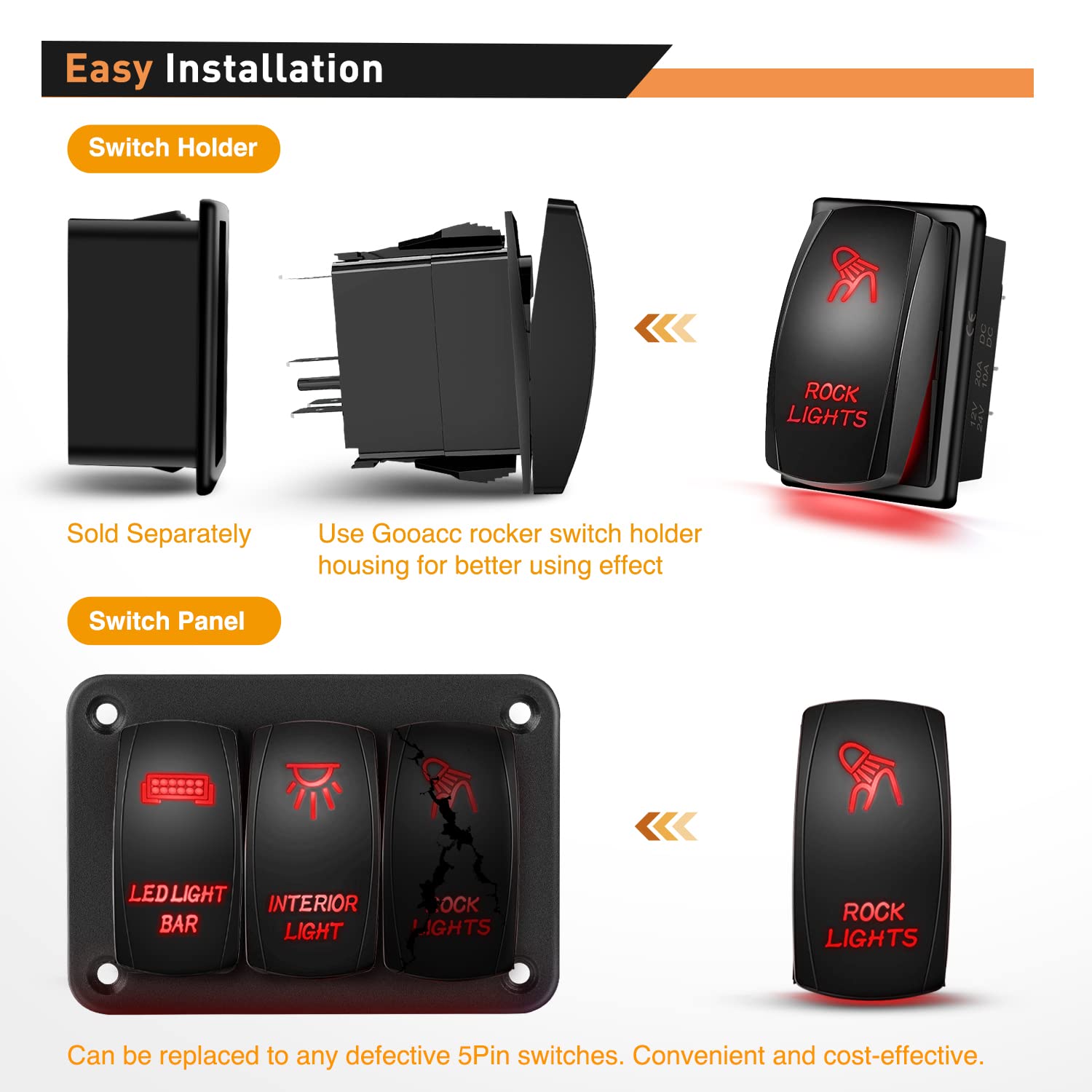 5Pin On Off Rock Lights Rocker Switch Red – gooacc