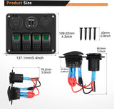 4 Gang Rocker Switch Panel Green with USB Charger Voltmeter and Cigar Lighter