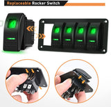 5 Gang Aluminum Rocker Switch Panel Green