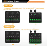 6 Gang Rocker Switch Panel Green Backlit Digital Voltmeter 3.1A Dual USB Charger Cigarette