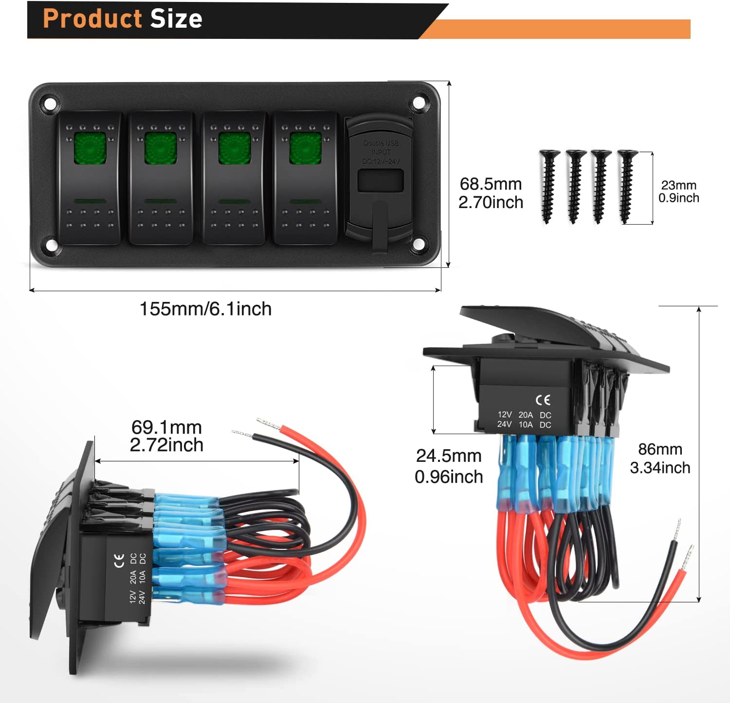 Gang Aluminum Rocker Switch Panel Green with 4.8 Amp Dual USB Charge –  gooacc