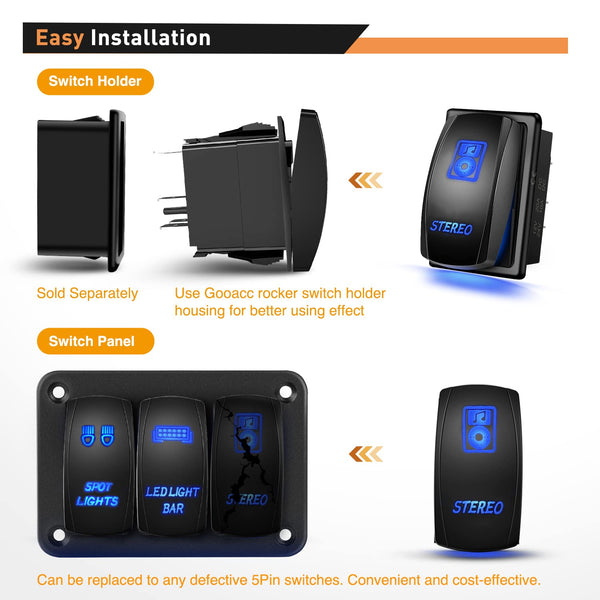 5Pin On Off Stereo Rocker Switch Blue – gooacc