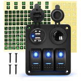 ３Gang Rocker Switch Panel with USB Charger and Cigar Lighter