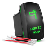 5Pin On Off Lighted Whip Rocker Switch Green