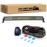 32 Inch 180W Curved Flood Spot Combo LED Light Bar with 12V 5Pin Rocker Switch Wiring Harness Kit