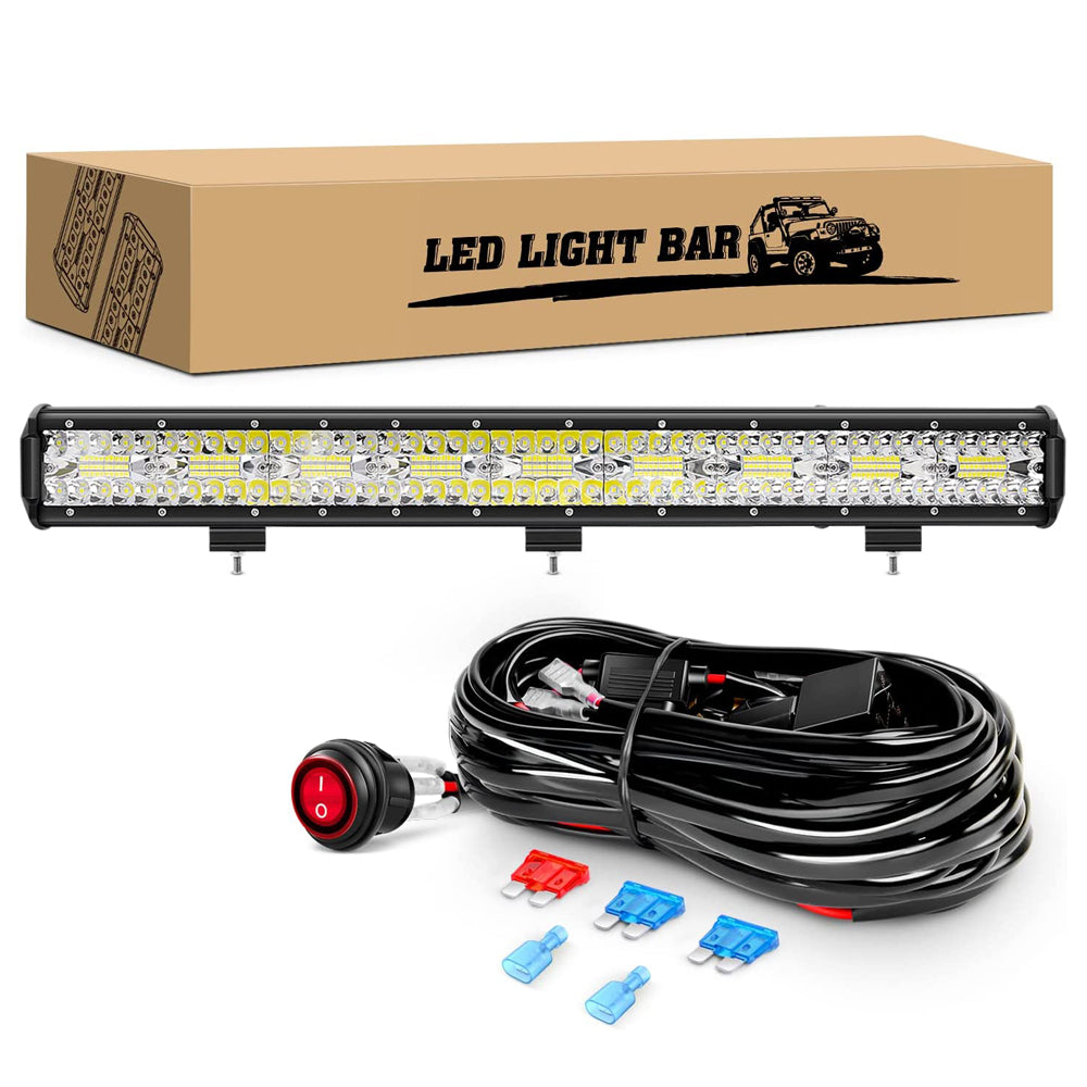 26 Inch 540W 50000LM Triple Row Spot Flood Combo Led Light Bar with 14AWG Wiring Harness