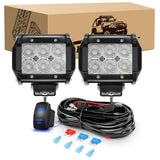 2 Pcs 18W Flood LED Pods with 12V 5Pin Rocker Switch Wiring Harness-2 Leads