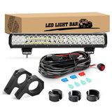 20 Inch 126W Led Light Bar Spot Flood Combo with 16AWG 3Pin Rocker Switch Wiring Harness kit Horizontal Bar Tube Clamp