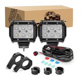 2 Pcs 4 Inch 18W Flood Led Pods Horizontal Bar Tube Clamp with 16 AWG Wiring Harness-2 Leads