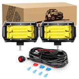 2 Pcs 5 Inch 72W 10800LM Flood Amber LED Pods with 16AWG 3Pin Wiring Harness-2 Leads