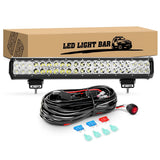 20 Inch 126W Led Light Bar Spot Flood Combo with 16AWG Wiring Harness