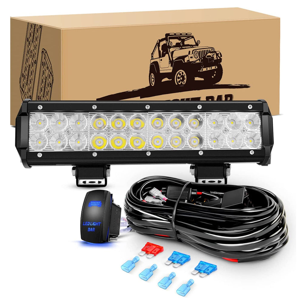 12 Inch 72W Led Light Bar Spot Flood Combo with 12V 5Pin Rocker Switch  Wiring Harness kit