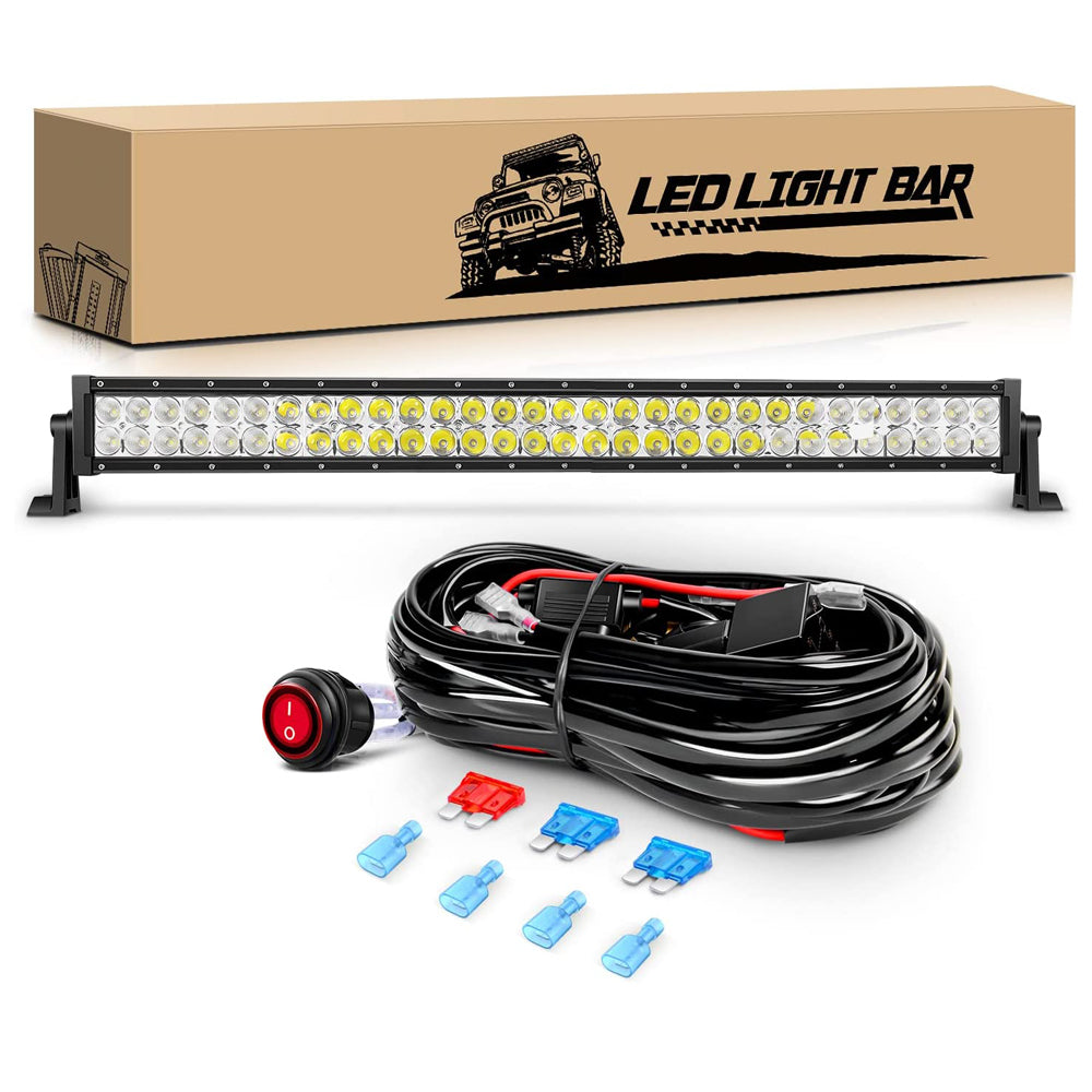 32 Inch 180W Spot Flood Combo Led Light Bar with 16 AWG Wiring Harness Kit