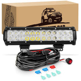 12 Inch 72W Led Light Bar Spot Flood Combo with 16AWG 3Pin Rocker Switch Wiring Harness kit
