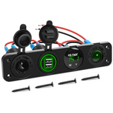 4 in 1 ON Off Charger Socket Panel Green Dual USB Voltmeter Cigarette Lighter Socket