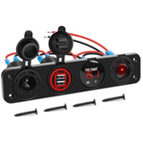 4 in 1 ON Off Charger Socket Panel Red Dual USB Voltmeter Cigarette Lighter Socket