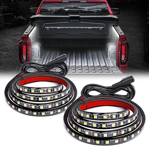 GOOACC Truck Bed Light Strip 2PCS 60" 180 LEDs White Led Strip Lights Waterproof for 12V Truck Cargo Pickup SUV RV Boat Lights, w/On/Off Switch Blade Fuse 2-Way Splitter Cable, 2 Years Warranty