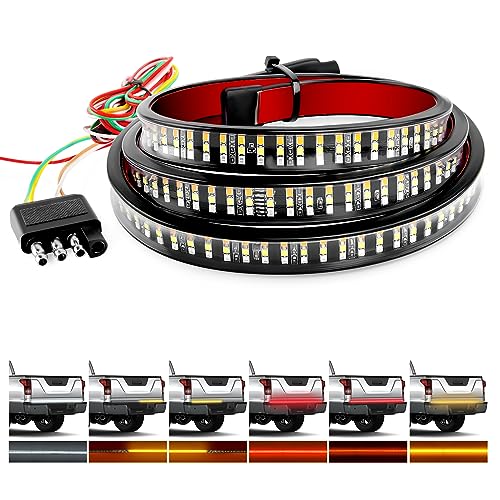 60" Triple Row 504 LED Light Strip 6 Function with Red Running Brake Lights Amber Turning Signals Strobe Lights White Reverse Light