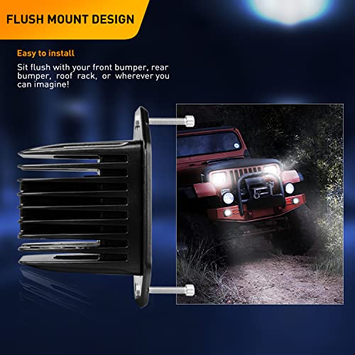 2 Pcs 18W Flood Led Pods Flush Mount with Off Road Wiring Harness kit