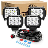 4 Pcs 18W LED Pods Spot Light Bar Fog Light Driving Lighting with 16AWG Off Road Wiring Harness-4 Leads