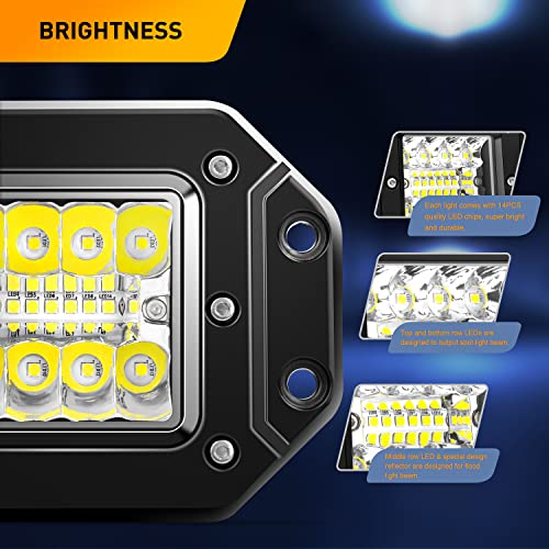 2 Pcs 42W Flush Mount Upgraded Spot Flood Combo LED Work Light with 16AWG Wiring Harness-2 Leads
