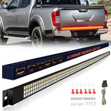 60" Aluminum Frame Amber led Light Strip Triple Row Tail Light w/Sequential Amber Turn Signal Strobe Lights Red Running Brake Lights White Reverse