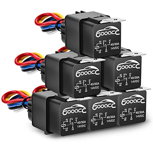 GOOACC 6 Pack Waterproof Heavy Duty 12 AWG Tinned Copper Wires 5PIN SPDT Bosch Style 12V Automotive Relay and Harness Set,2 Year Warranty