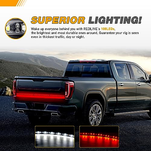 60” Truck Tailgate Light Bar 5 Function 108 LED Single Row Universal Rear Light Bar with Red Running Brake Light Turn Signal Lights White Reverse Light