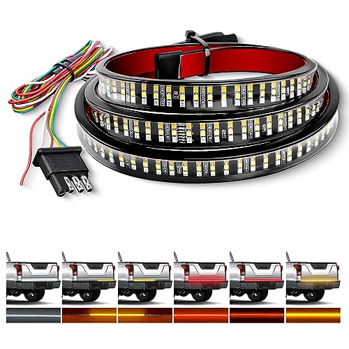 48" Triple Row 360 LED Light Strip 6 Function with Red Running Brake Lights Amber Turning Signals Strobe Lights White Reverse Light
